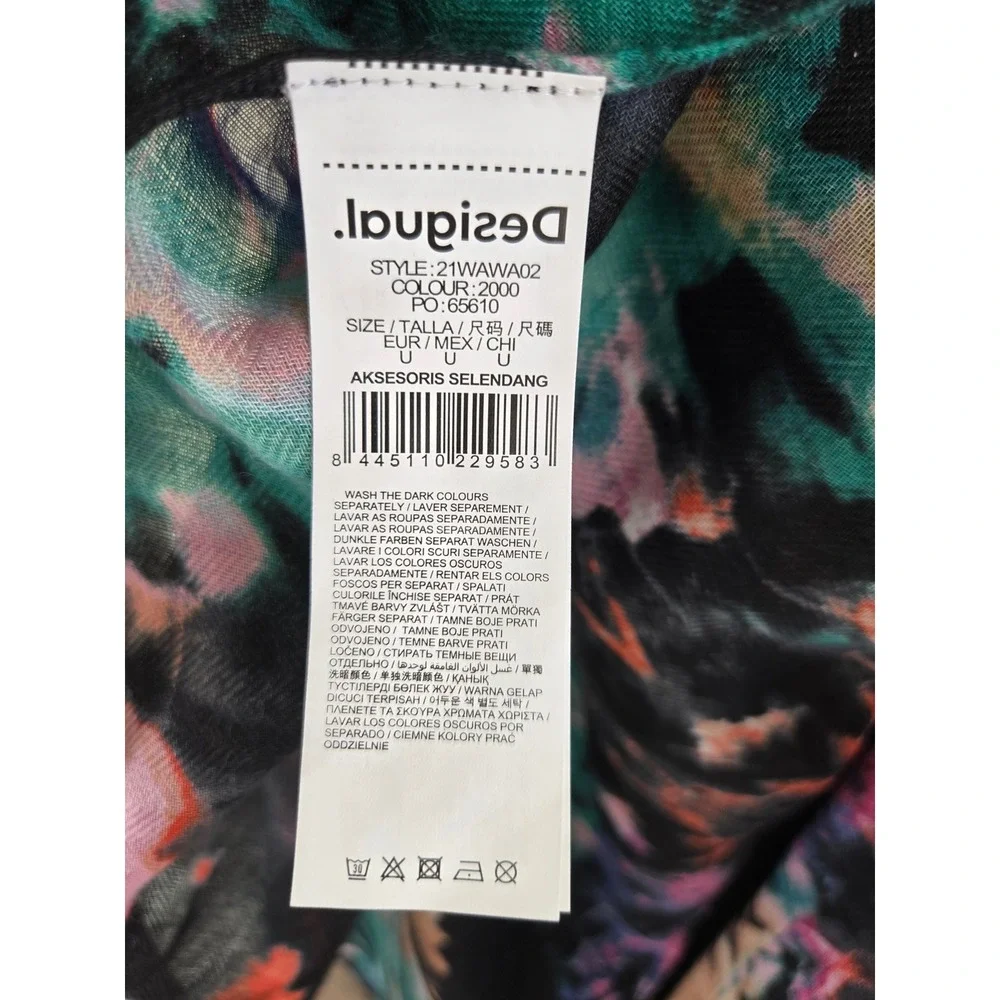 NWT Desigual‎ Love the World Recycled Tie Dye Scarf Green Pink Bohemian Festival